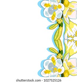 card with flower freesia kind of iris.  vector illustration