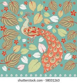  card with flower and peacock