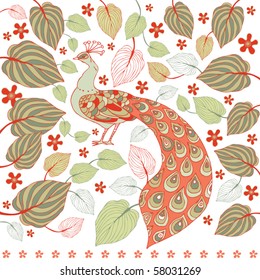  card with flower and peacock