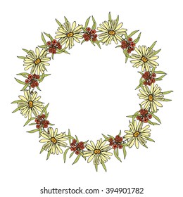 A card with flower wreath. 