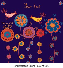 Card with flowers and birds background