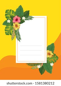 card with flowers and leafs decoration vector illustration design