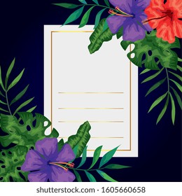 card with flowers and leafs nature vector illustration design