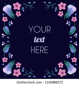 Card with flowers and leaves. Wedding ornament concept. Floral decoration. Vector layout decorative greeting card or invitation design background