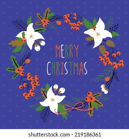Card with flowers. "Merry Christmas".