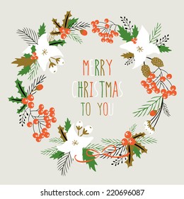 Card with flowers. "Merry Christmas".