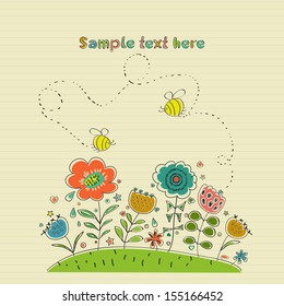 Card with flowers on striped background.Vector