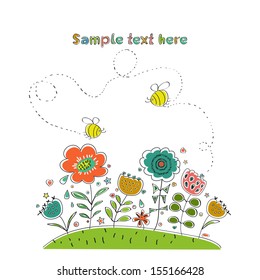 Card with flowers on white background.Vector