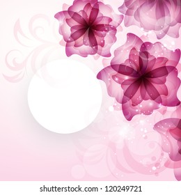 Card with flowers and plot with place for text. Background for mothers day.