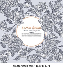 Tarjeta con flores de rosas. Patrón floral y lugar de inserción de texto. Tarjeta de saludo o invitación de boda. ilustración vectorial