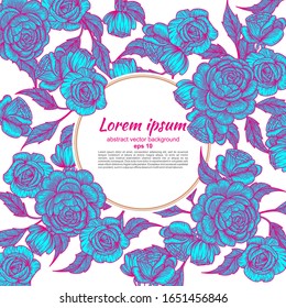 Card with flowers of roses. Floral pattern and place for text insertion. Greeting card or wedding invitation. vector illustration