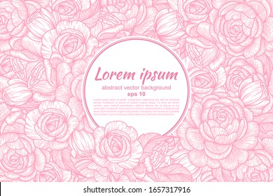 Card with flowers of roses. Floral pattern and place for text insertion. Greeting card or wedding invitation. vector illustration