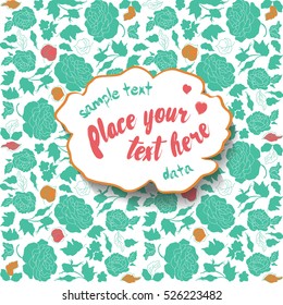 Card with flowers and text. Bright spots and silhouette colors