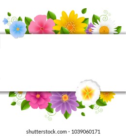 Card With Flowers White Background With Gradient Mesh, Vector Illustration