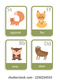 card with forest animals deer, fox, squirrel, bear,   vector set