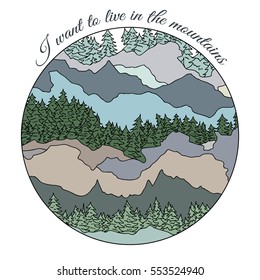 card with forest and mountains