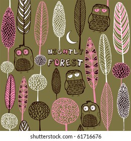 card with forest and owls
