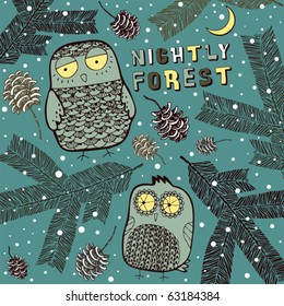 card with forest and owls