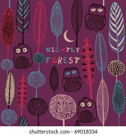 card with forest and owls