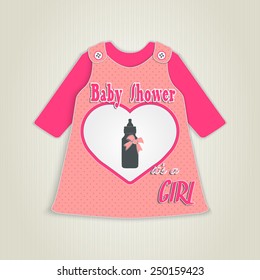 Card in the form of clothing. Baby shower invitation with baby milk bottle. Made in vector illustration