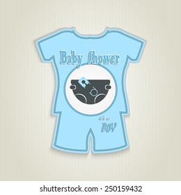 Card in the form of clothing. Baby shower invitation with diaper and pin. Made in vector illustration