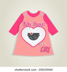 Card in the form of clothing. Baby shower invitation with diaper and pin. Made in vector illustration