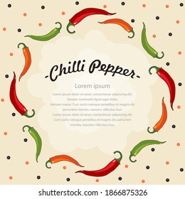 card with a frame of colored chilli peppers and place for your text.  