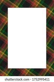 card frame for diploma, certificate with traditional tartan dark ornament with green red yellow stripes