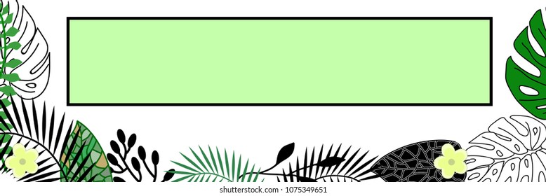 card with frame for dough tropical leaves on white background for advertisement banner signs.