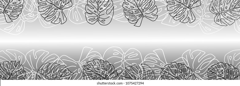 card with a frame for a dough of tropical leaves on a gray background for advertising banners