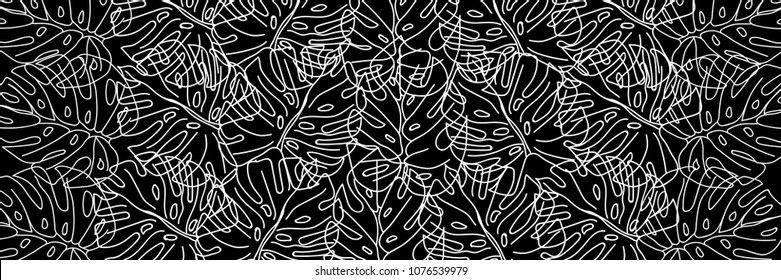 card with a frame for dough tropical leaves on a black background for advertising banners.