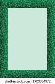 card frame for photo, invitation, diploma, certificate with bicolor pattern shamrock leaves silhouette on green background size A4