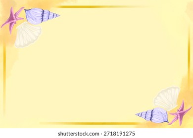 Karte mit Rahmen von Muscheln und Seestern im Sand