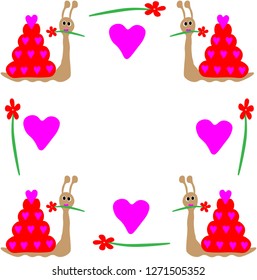 Card frame with snail and hearts.