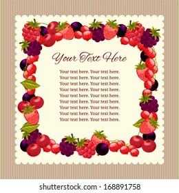 Card with frame for text or photo. Forest and garden berries.