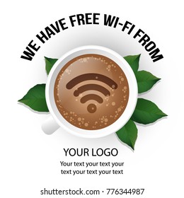Card with Free Internet Connection for Cafeteria. Vector Illustration. Flat Style. Decorative Design for Posters, Banners, Cards, Window Stickers, Serving Tray
