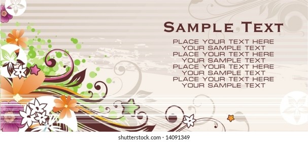 card with free space for your text decorated with spring flowers and grunge elements