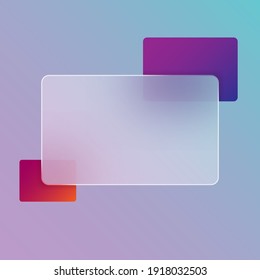 Card with frosted glass effect on colored gradient background. Glassmorphism. Elements for modern web design. Vector illustration.