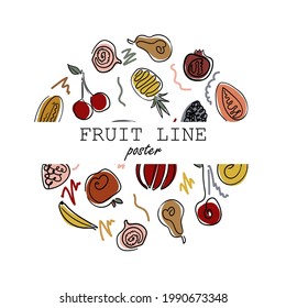 card with fruits in flat style. summer print for design of advertising, business cards, posters, posters