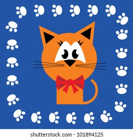 card with fun kitty cat. vector illustration