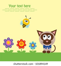 card with fun kitty cat. vector illustration