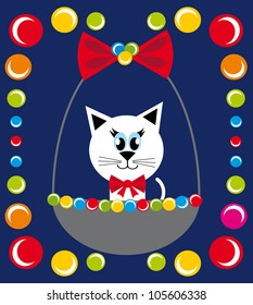 card with fun kitty cat. vector illustration
