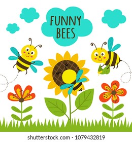 card with funny bees - vector illustration, eps
