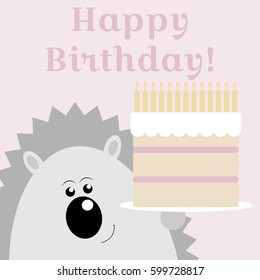 Card with funny cartoon hedgehog and text Happy Birthday