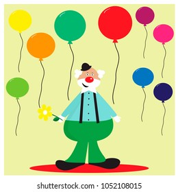 Card with funny clown with balloons
