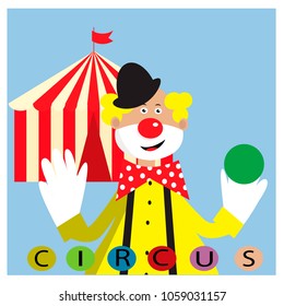 Card with funny clown juggling balls