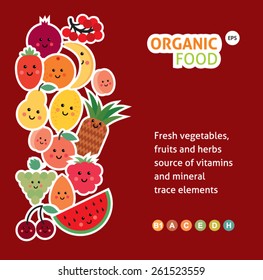 Card with  funny fruit. organic food menu