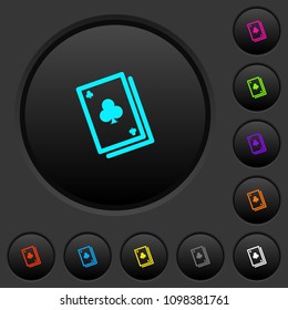 Card game dark push buttons with vivid color icons on dark grey background
