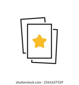 card game or favorite file icon with yellow star. outline simple trend modern agenda notice logotype graphic design element isolated on white. concept of prioritize interesting business plan pictogram