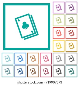 Card game flat color icons with quadrant frames on white background